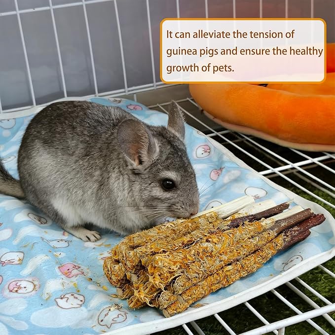 kathson 10Pcs Rabbit Chew Sticks,Natural Guinea Pig Chew Toys Apple Wood with Petals,Bunny Sweet Bamboo Molar Teeth Sticks,Small Animals Teeth Care Treats Stick for Hamster,Chinchilla,Gerbils