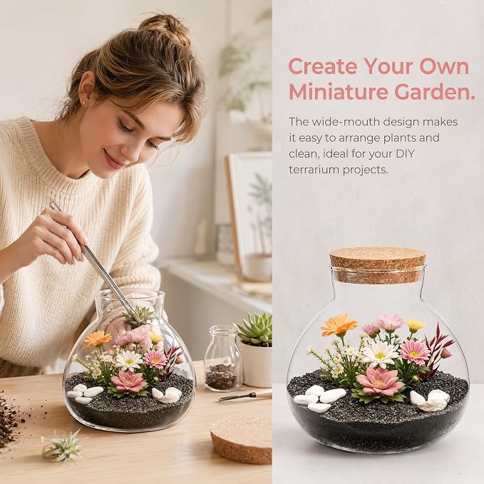 Milisten Glass Plant Terrarium with Cork Lid, 5.9x6.29In Clear Micro Landscape Terrarium Jar, Glass Fish Bowl Vase, Plant Propagation Station, Desktop Planter Container for Home Office Decor