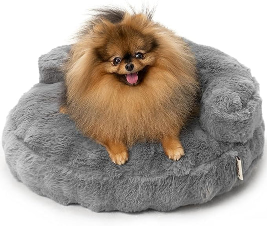 EHEYCIGA Soft Cat Couch Bed for Indoor Cats, Fluffy Extra Small Dog Bed with Removable Washable Cover, Bolster Pet Sofa, Waterproof and Non-Slip, 20" x 20"x 6.5", Grey