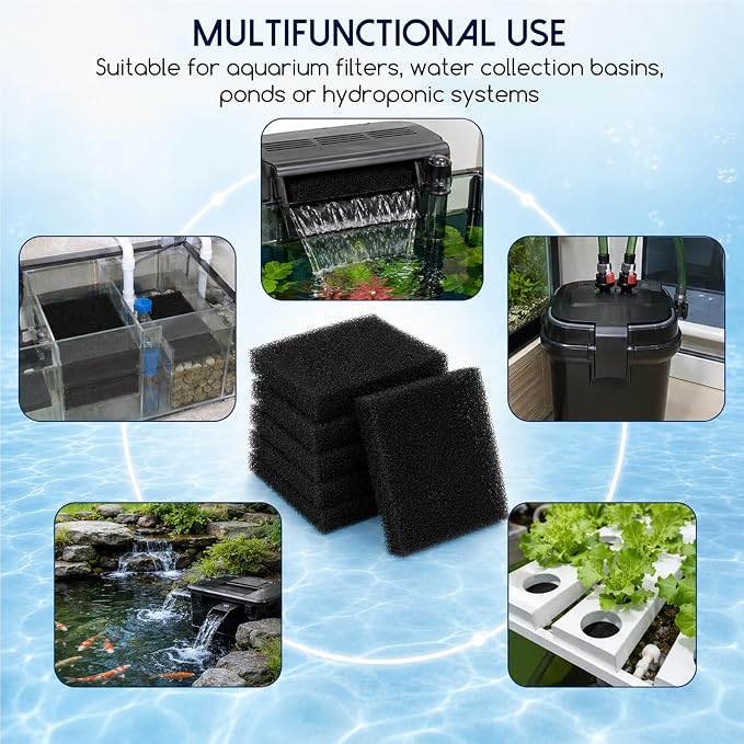 6 Pack Fish Tank Filter Sponge, 6.3x3.9x0.79in Aquarium Filter Sponge | Aquariums Filters Media, for Fish Tank Sump Canister Filters, for Freshwater and Saltwater Aquariums
