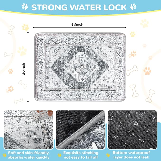 Lahome Reusable Washable Puppy Pads - 2 Pack Super Absorbent & Waterproof Dog Training Mats for Potty, Crate and Floor - Leakproof Pee Pads with Non-Slip Backing (Gray, 36"x48")