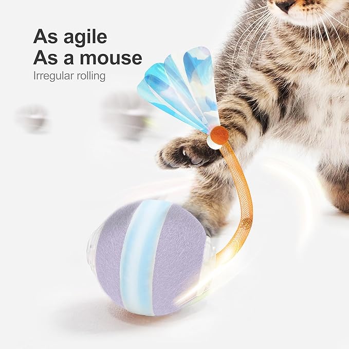 Jkanti Interactive Cat Toys for Indoor Cats,The 3rd Generation Agile Moving Cat Ball with Elastic Mesh Tail,Automatic Kitten Toys for Bored Indoor Cats (Purple)