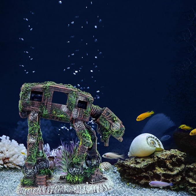 Aquarium Ornament, Resin Robot Dog Fish Tank Decoration Betta Fish Hide Cave, Fish Tank Aquarium Accessories for Betta Shrimp Turtle