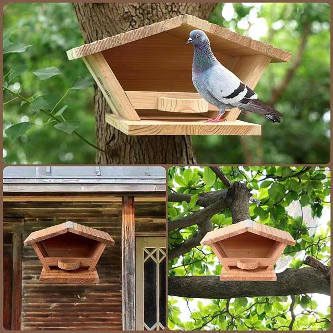 Premium Fir Wood Mourning Dove Nesting Box, 13.7" L x 7.2" H x 10.6" W Pigeon House, Ideal Outdoor Habitat for Pigeons - Easy to Install & Remove