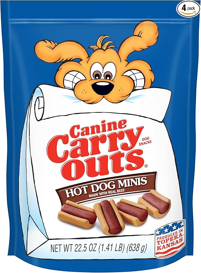 Canine Carry Outs Dog Treats, Hot Dog Minis, 22.5 Ounce (Pack of 4), Made with Real Beef