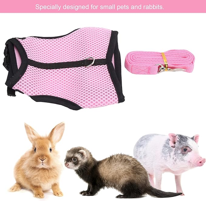 Pet Pink Mesh Traction Harness Chest Back with Leash for Rabbit Guinea Pig Pet Supply(M-Pink)
