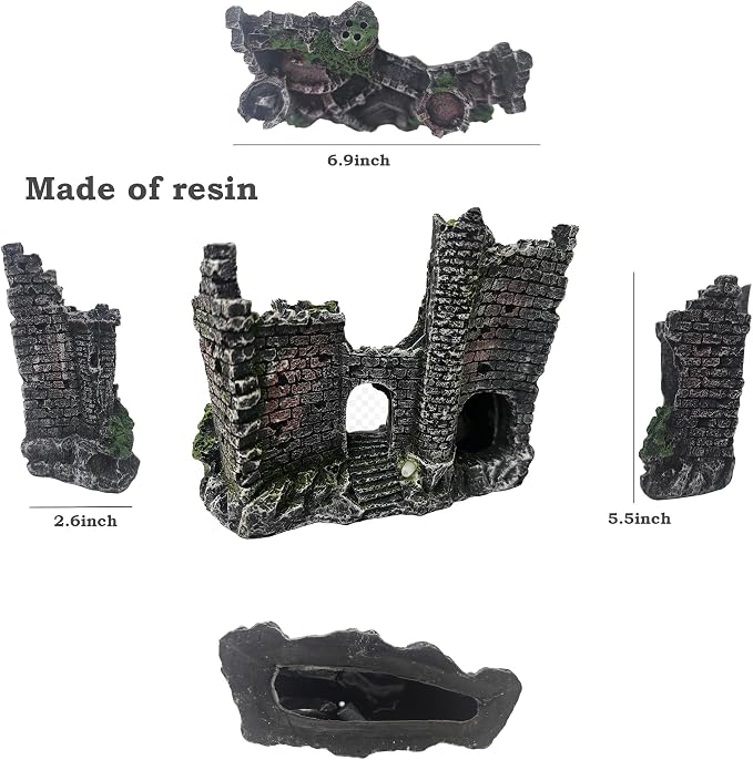 Aquarium Castle Bubbler Decorations, Resin Fish Tank Accessories with Air Bubbler, Fish Tank Cave Hideout for Betta & Small Fish, Aquarium Decor with Air Holes,(Air Pump is Not Include)