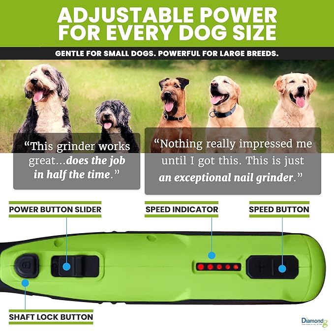Diamondg Cordless Dog Nail Grinder with Quiet Sound & LED Tip for Large & Small Dogs, 4hrs. Runtime - Electric Dog Nail Trimmer, Heavy Duty Rotary Tool Alternative to Toenail Clippers & Filers