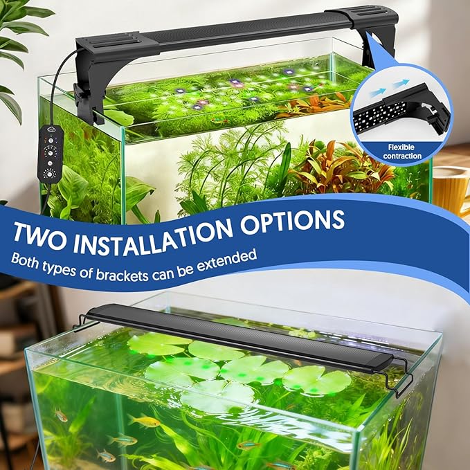 QZQ LED Aquarium Light, 24W Fish Tank Light with 24/7 Lighting Mode, Timer, DIY Mode, Adjustable Brightness, Full Spectrum Aquarium Plant Light with Extendable Brackets for 14-20 Inch Fish Tank