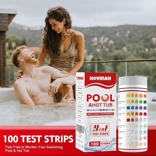 Pool Salt Test Strips, Hot Tub Spa Test Strips 9 in 1, 100 Strips | Pool Testing Kit for pH,Total Alkalinity,Salt, Copper,Total Hardness,Cyanuric Acid,Total Chlorine,Free Chlorine,Bromine