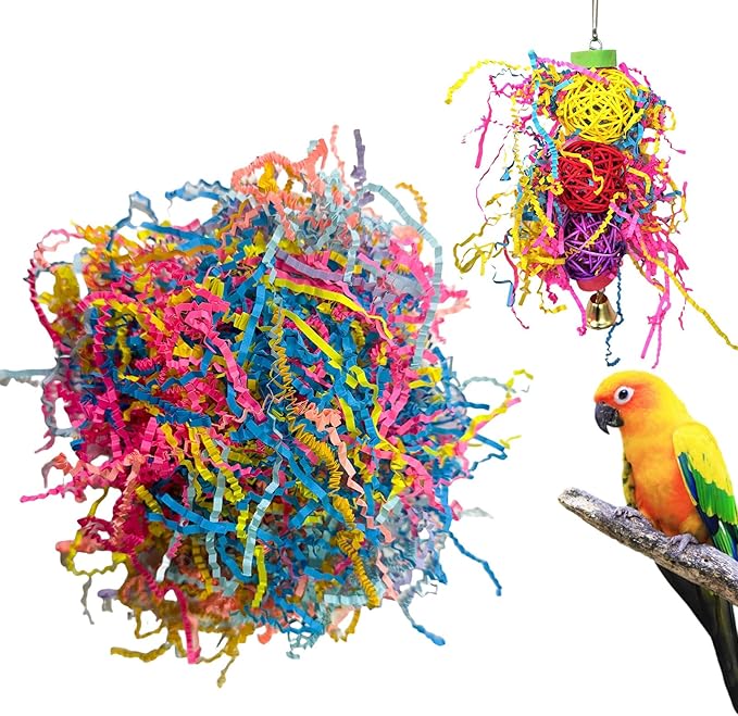 40g Bird Toys Supplement, Colorful Shred Paper Parrot Foraging Toy Refill, Bird Shredded Paper Toys for Parrot Conure Chewing Gift Wrapping