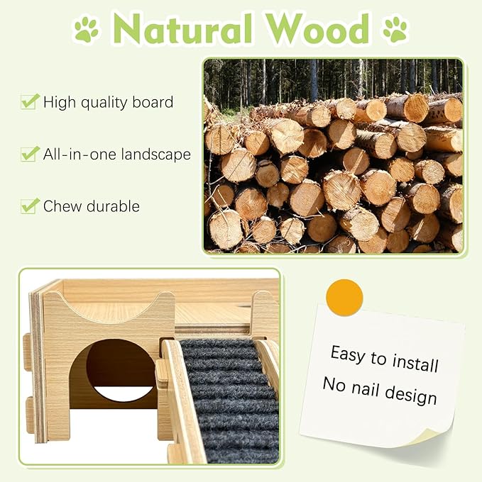 BNOSDM Wooden Hamster Hideout Syrian Hamsters Multi-Room Hideouts & Tunnel Exploring Toys Gerbils Wood House with Ladder for Dwarf Mouse Mice Rat and Other Small Animals