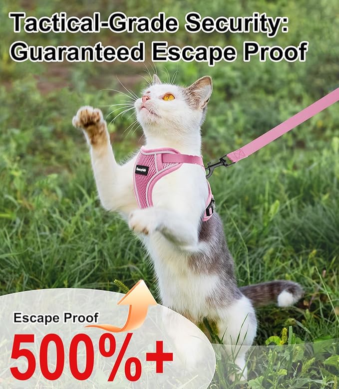 Cat Harness and Leash for Walking Escape Proof Soft Adjustable Cat Leash Breathable Comfortable Vest Easy to Wear Kitten Harness for Outdoor Travel (Pink, S (7-12lb))