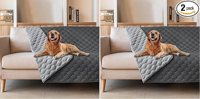 gogobunny 3X Stronger Waterproof Pet Blanket, Scratch Proof Furniture Protector for Dogs Cats, Reversible Cover 52x82 Inch, Dark Grey/Light Grey (Pack of 2)