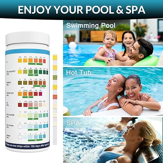 9 in 1 Pool Test Strips, 120 Total Strips, 100 8-Way Water Test Strips + 20 Copper Test Strips, Test pH, Salt, Hardness, Bromine, Alkalinity, Chlorine, Chlorine, Cyanuric Acid and Copper
