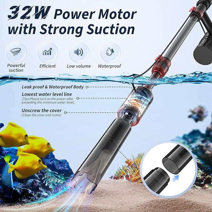 Mildhug Fish Tank Cleaner - Electric Aquarium Vacuum Gravel Cleaner, Electric Fish Tank Cleaning Tools, Adjustable Water Flow Aquarium Cleaner Kit