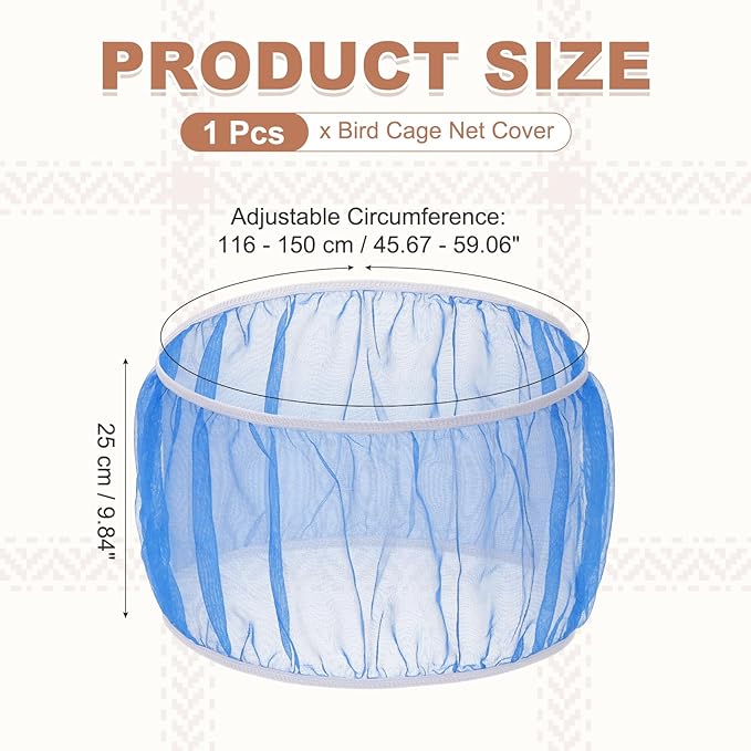 Bird Cage Seed Catcher, Bird Cage Net Cover Seeds Guard, Universal Birdcage Accessories, Blue, Circumference 45.7"-59.1", Height 9.8" for Parrot Cockatiel Enclosures