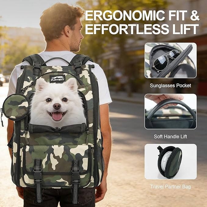 Dog Carrier Backpack for Medium Dogs up to 22 IBS, Dog Hiking Backpacks with Multi Compartment Storage & Adjustable Straps, Waterproof Pet Backpack for Climbing Cycling