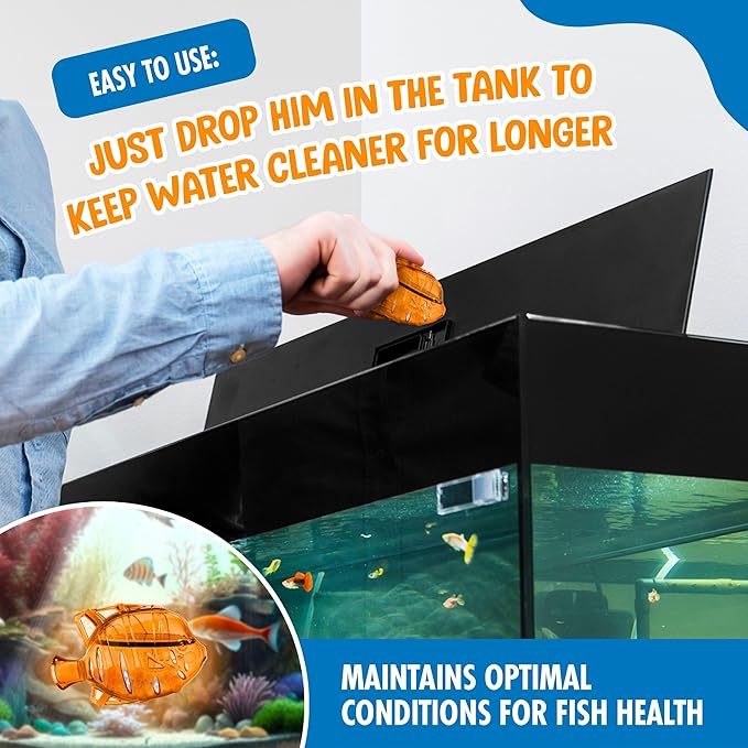 Clarence the Clarifier Fish - 6 pk, Orange - Aquarium Treatment, Clear Cloudy Fresh-Saltwater, Fish-Plant Safe, 10gal Tank Maintenance Each
