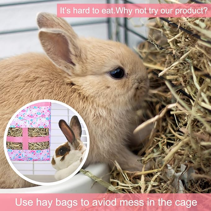 2 Pieces Guinea Pig Hay Bag Washable Pet Rabbit Hay Feeder Bag with 2 Holes Cute Small Animal Hanging Feeder Sack Storage for Rabbit Guinea Pig Chinchilla Hamster Small Pets (Mermaid, Unicorn)