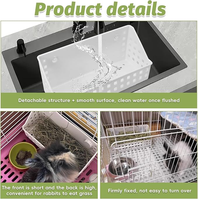PINVNBY 2 PCS Hay Feeder for Rabbits, Less Wasted Hay Rack Manger, Hanging Guinea Pig Rabbit Hay Holder for Bunny, Chinchilla, Guinea Pig, Plastic Food Bowl Use for Grass & Food