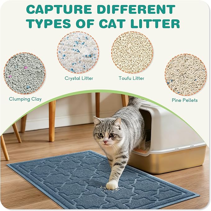 Yimobra Cat Litter Mat, Litter Trapping Waterproof Non Slip PVC Mat, Scatter Control Easy Clean for Litter Box, 47"x36", Tea Blue