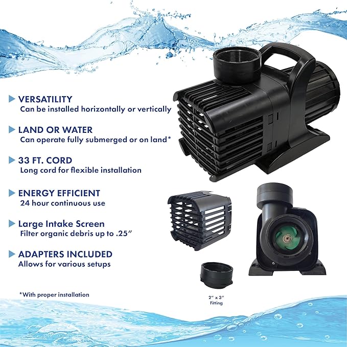 HALF OFF PONDS Submersible Water Pump, 12,500 GPH Pond Pump with 100FT Power Cord and 37FT Max Head, 960W Ultra Quiet Energy Efficient Pump for Koi Pond, Fountain, Waterfall, Water Garden, Skimmer