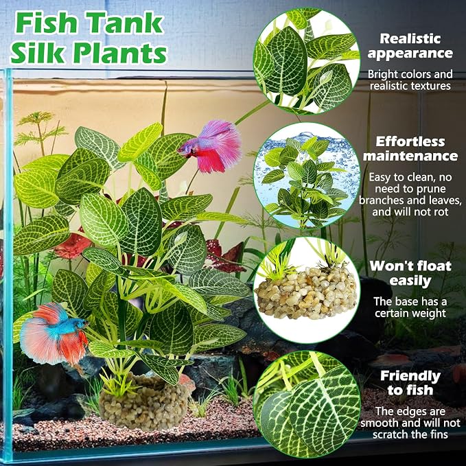 Hamiledyi Silk Aquarium Plants 8.7" Tall Artificial Green Plants for Fish Tank Aquarium Fake Aquatic Plant Lifelike Water Grass Ornament for Fish Tank(2PCS,Style B)
