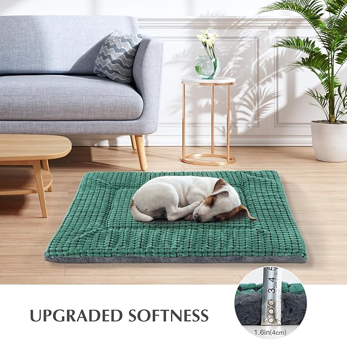 BVAGSS Reversible Dog Crate Pad, Memory Foam Pet Bed Mat, Soft Warm Machine Washable Sleeping Kennel Mattress for Small Medium Dogs XH079 (30''x20''x1.6'',Green)