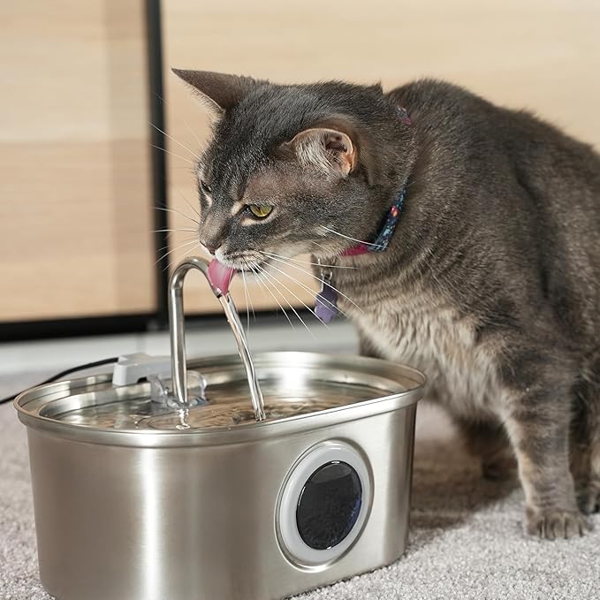 PawsPik SS-01 Stainless Steel Faucet-Design Cat Fountain 108.2 oz.