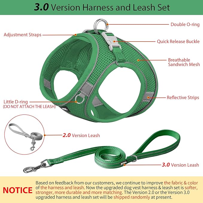 AIITLE Easy Walk Dog Harness and Leash Set - Pet Supply No Pull, Step in Adjustable Dog Harness with Padded Vest, Dog Harness No Choke Over, Easy to Put on Medium Dogs Green L