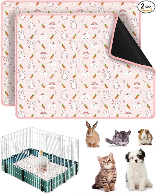 Bissap 2 Packs Guinea Pig Cage Liners, 18''X24'' Washable Guinea Pig Pee Pads Non Slip Reusable Fast and Super Absorbent Bedding for Small Animals Rabbit Hamster Chinchillas Rat - Pink
