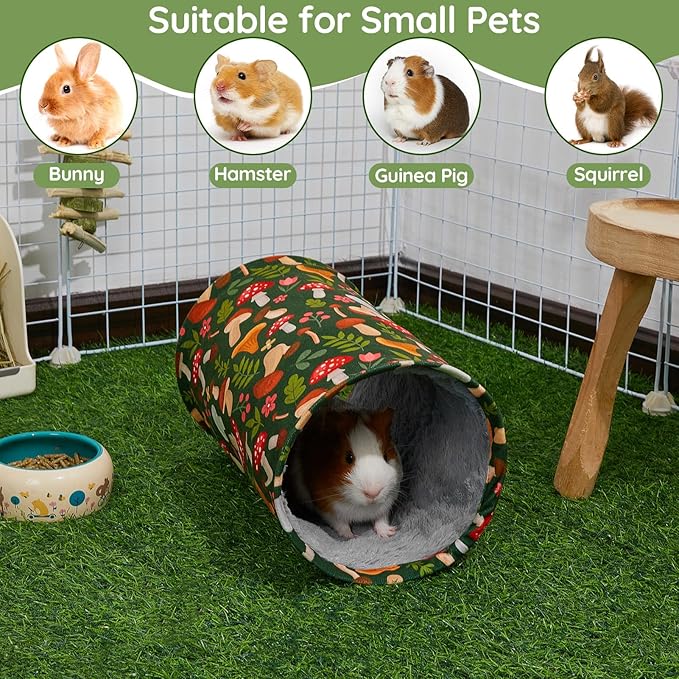 Glittme Guinea Pig Tunnel Washable Guinea Pigs Hideout Portable Rabbit Tunnels Soft Ferret Tunnel for Playing Resting Guinea Pig Accessories for Hedgehogs, Hamster, Mushrooms