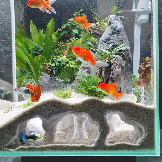 LIYAOLI Aquarium Ornaments Cave Tunnel with Viewing Ports | Fish Tank Decoration Hideout for Pleco, Shrimp & Corydoras | Substrate-Friendly Design & Sinking Base (S - White)