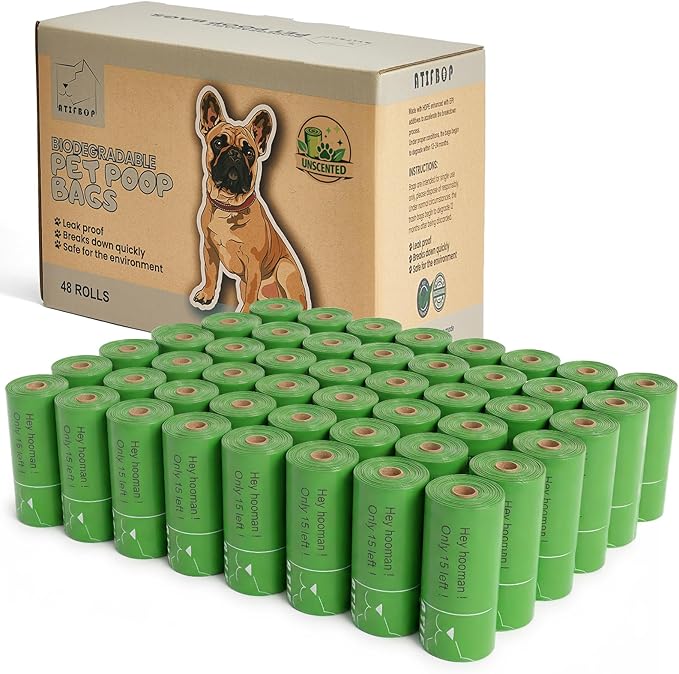 ATIFBOP Biodegradable Dog Poop Bags 720 Counts 48 Rolls, Leak Proof and Extra Thick Doggy Poop Bags (Unscented)