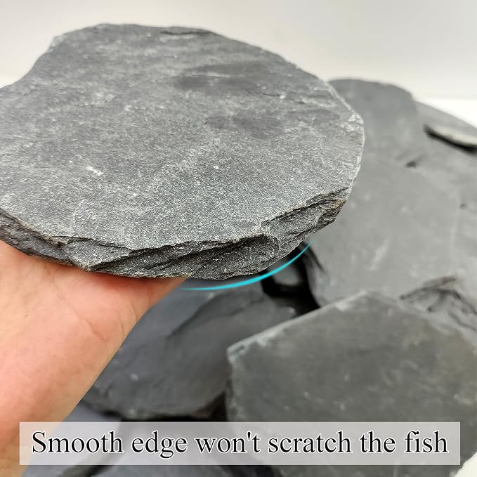 Slate Rock for Aquarium, 3-5 Inch Polished Natural Rocks, 10 lbs | Fish Tank Decor, Aquascaping Rocks Stone, Safe for Aquariums, Terrariums