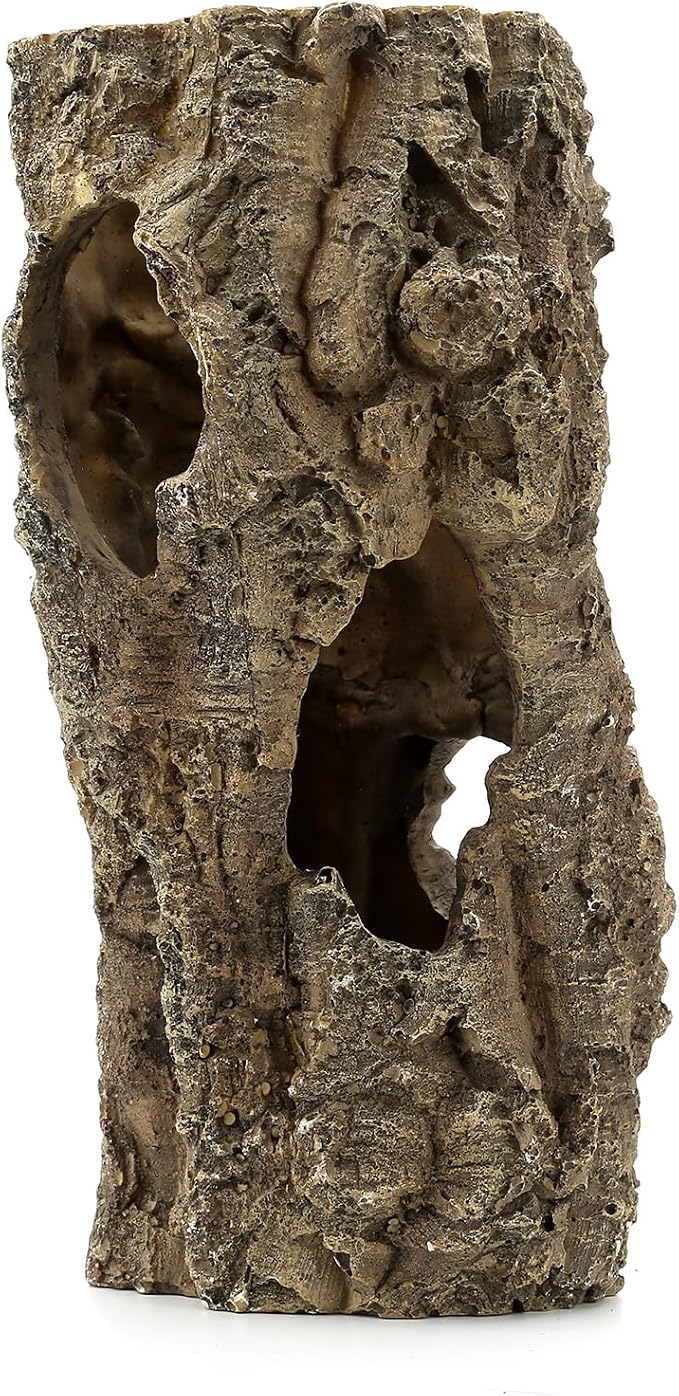 Large Reptile Hides Cave, Aquarium Decor Tree Trunk Fish Tank Decorations | 12’’ Large Fish Tank Decor, Bark Texture, Resin Ornament for Reptile Fish Tank 10+ Gal, Hideout for Fish Lizard Leopard Gecko