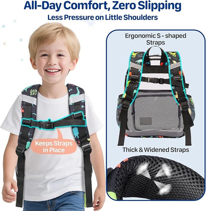 Bagseri 3pcs Clear Backpack for Boys - 15 Inch School Bag Set with Lunch Box and Pencil Case, Heavy Duty Transparent Bookbag for Kindergarten to Grade 2, Black Dinosaur