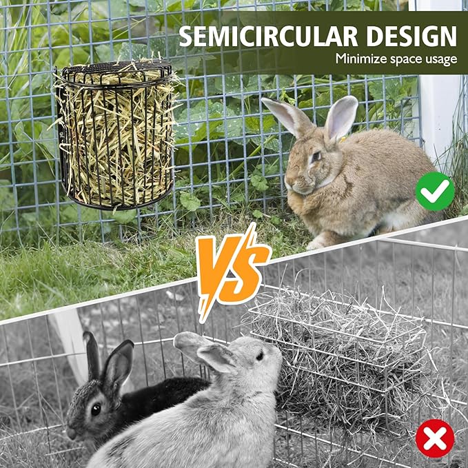 Second-Generation Upgrade Bunny Hay Feeder,Semicircular Hay Feeder Provides Smoother Surface,Larger Feeding Area,Avoid Crowding While Eating,Occupies Less Space(Black)