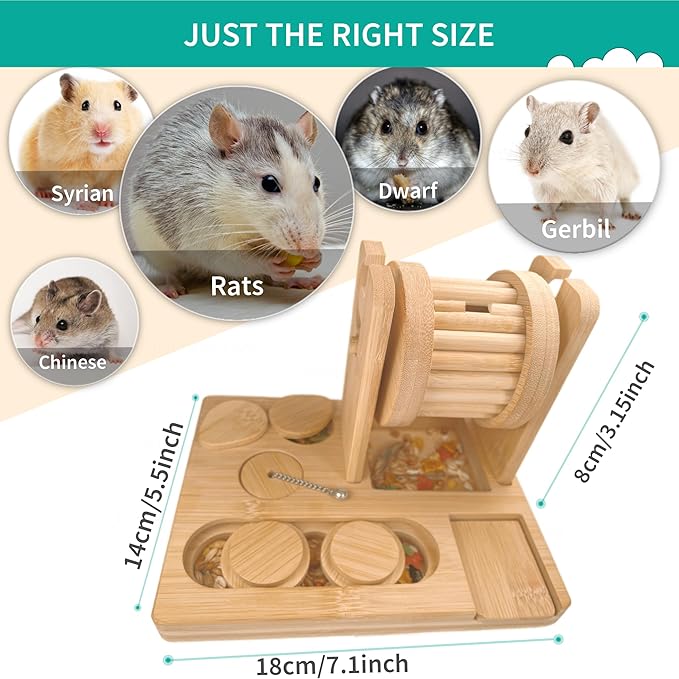 9-in-1 Hamster Foraging Toys, Bamboo Small Animal Enrichment Toys for Rats, Syrian & Dwarf Hamsters, Gerbils, Mice - Interactive Intelligence Puzzle for Boredom Relief