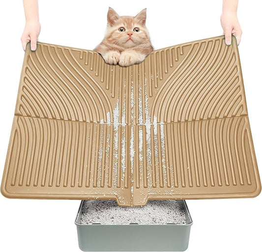 UPSKY Cat Litter Mat, Large Litter Box Mat Keep Floor Clean, 31" x 24" Kitty Litter Trapping Mat Soft on Kitty Paws, Waterproof and Washable Cat Mats for Litter Scatter Control