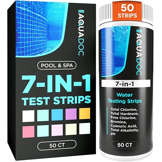 AquaDoc 7-in-1 Pool, Spa & Hot Tub Test Strips - 50 pH Strips | Tests pH, Chlorine, Bromine, Alkalinity, Hardness And Cyanuric Acid in Pools & Hot Tubs
