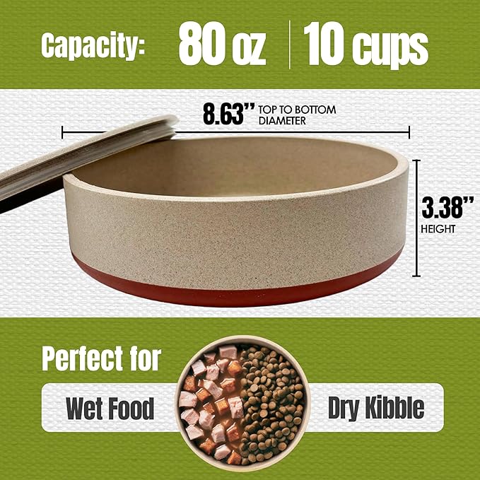 Palz&Co EcoBowl with Lid for Dogs & Cats, 80 oz Cinnamon - Natural Bamboo Pet Bowl with Non-Slip Base, Pet Food and Water Dish, Dishwasher Safe