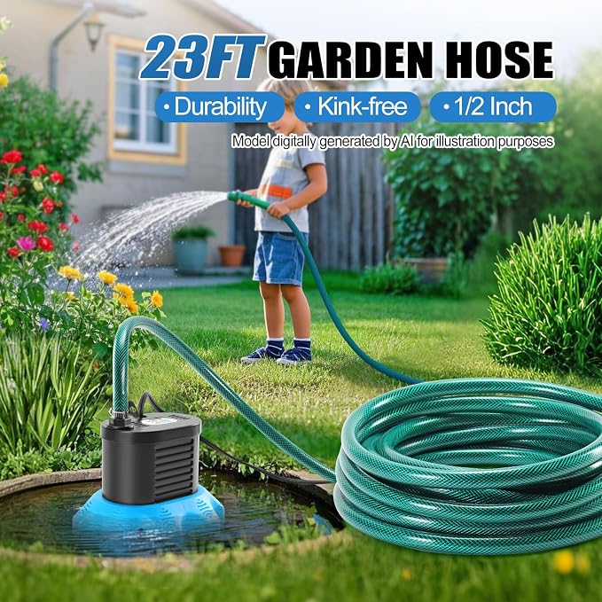 FIDISP Pool Cover Pump, 850 GPH Pool Water Pump with 23 FT Drain Hose | 4 Adapters, 25 FT Power Cord, Water Pump for Pool Draining for Drainage of Pool Covers, Ponds (Deep Blue)
