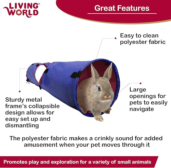 Living World Pet Tunnel, Small Animal Tunnel for Rabbits and Guinea Pigs, Blue/Red, 61397