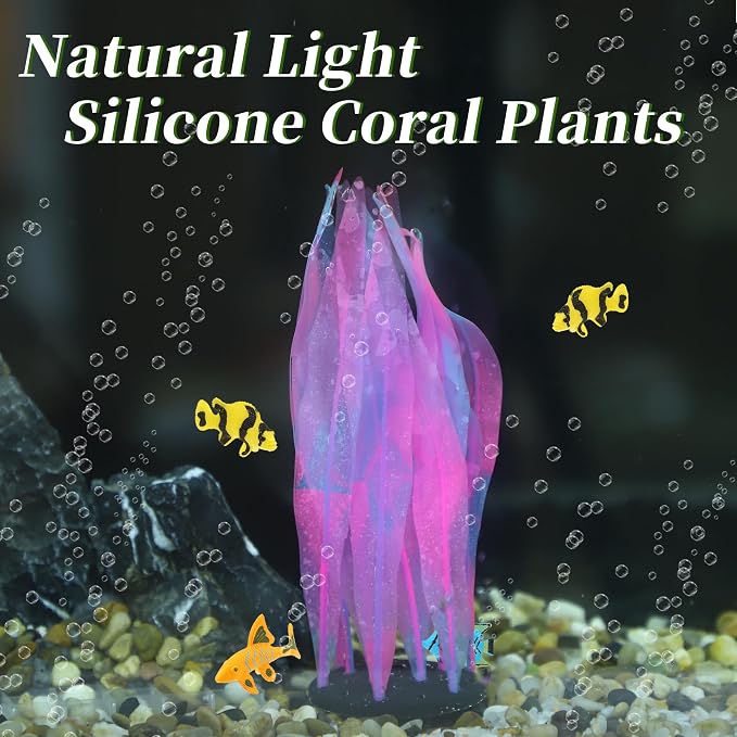 Aquarium Glowing Kelp Plant, Soft Silicone Glowing Decorations Pink 2pcs