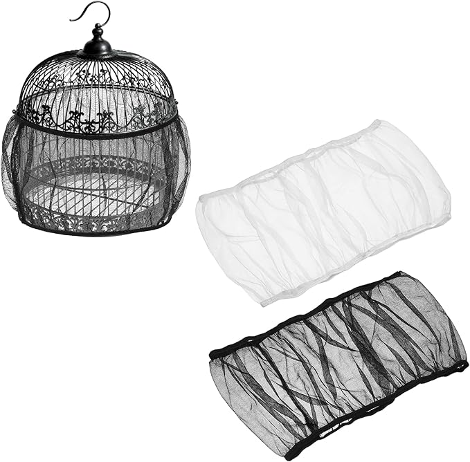 Bird Cage Seed Catcher, Bird Cage Net Cover Seeds Guard, Universal Birdcage Accessories, Black/White, Circumference 59.1"-78.7", Height 13.8" for Parrot Cockatiel Enclosures