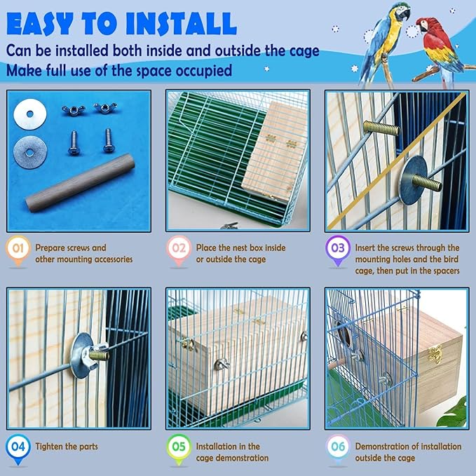 kathson Parakeet Nesting Box,Wood Budgie Nest House,Parrots Breeding Mating Boxes,Bird Nesting Box for Conure,Lovebirds,Finch,Canary,Small and Medium-Sized Birds（M）
