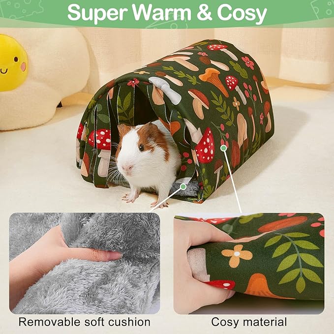Washable Guinea Pig Tunnel with Curtains - Cozy Hamster Hideout Fit for Small Animals - Soft Accessories for Hamster/Chinchilla/Bunny
