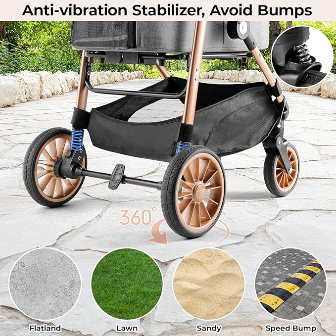 MAMIZO Pet Stroller for Medium Dogs Cats Up to 55 lbs, All-Terrain 3-in-1 Dog Stroller with Detachable Carrier, Rubber Wheels, One-Click Folding, Storage Basket & Cup Holder, for Senior Dogs & Cats
